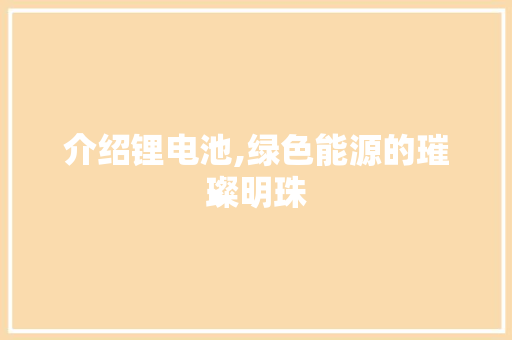 介绍锂电池,绿色能源的璀璨明珠
