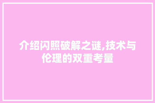 介绍闪照破解之谜,技术与伦理的双重考量
