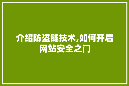 介绍防盗链技术,如何开启网站安全之门