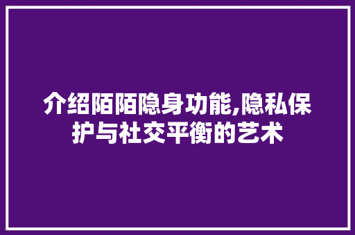 介绍陌陌隐身功能,隐私保护与社交平衡的艺术