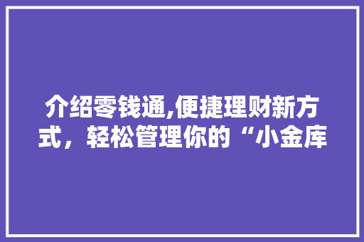 介绍零钱通,便捷理财新方式，轻松管理你的“小金库”