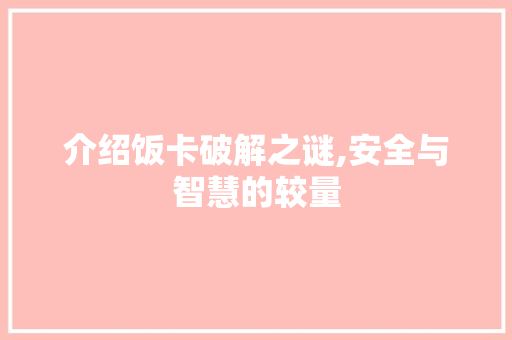 介绍饭卡破解之谜,安全与智慧的较量