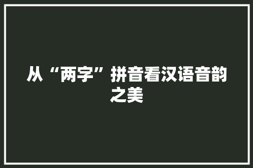 从“两字”拼音看汉语音韵之美