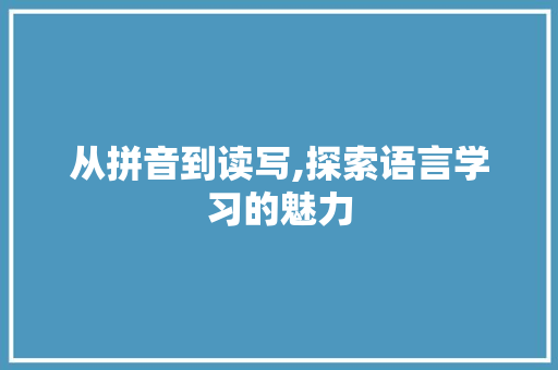 从拼音到读写,探索语言学习的魅力