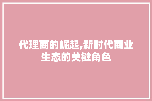 代理商的崛起,新时代商业生态的关键角色