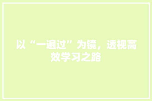 以“一遍过”为镜，透视高效学习之路