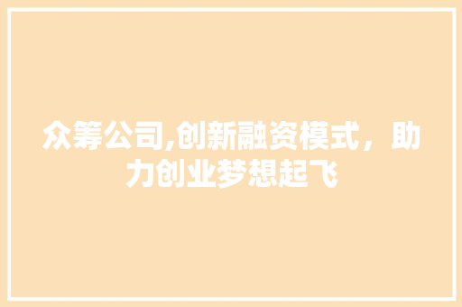 众筹公司,创新融资模式，助力创业梦想起飞