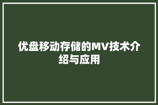 优盘移动存储的MV技术介绍与应用