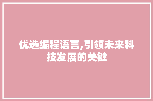 优选编程语言,引领未来科技发展的关键