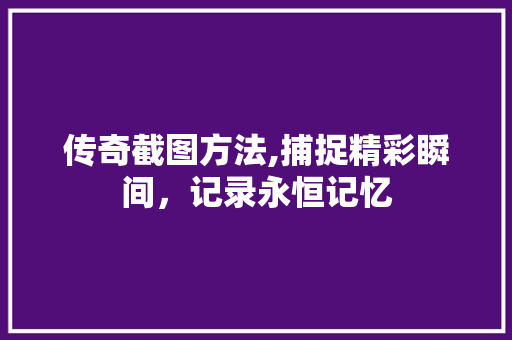 传奇截图方法,捕捉精彩瞬间，记录永恒记忆