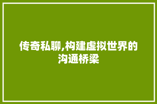 传奇私聊,构建虚拟世界的沟通桥梁