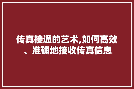 传真接通的艺术,如何高效、准确地接收传真信息