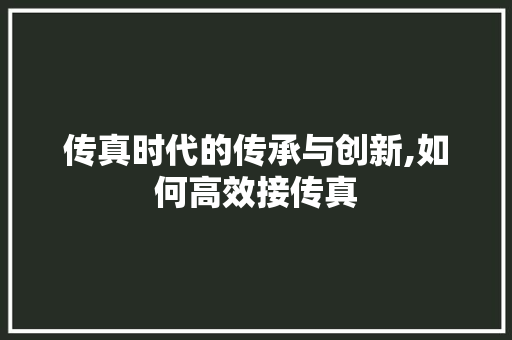 传真时代的传承与创新,如何高效接传真