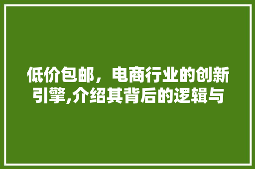 低价包邮，电商行业的创新引擎,介绍其背后的逻辑与步骤