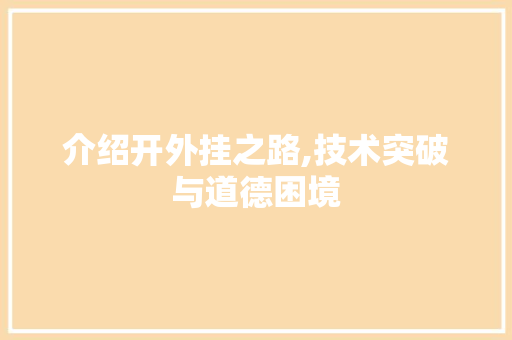 介绍开外挂之路,技术突破与道德困境