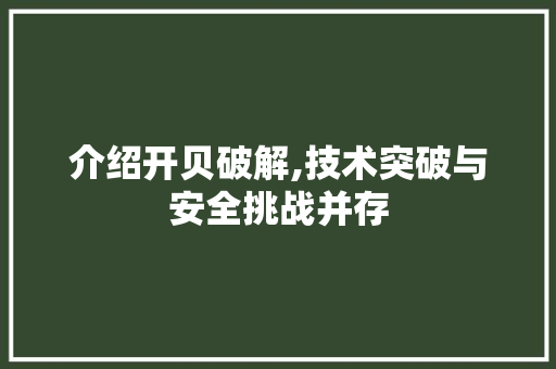 介绍开贝破解,技术突破与安全挑战并存