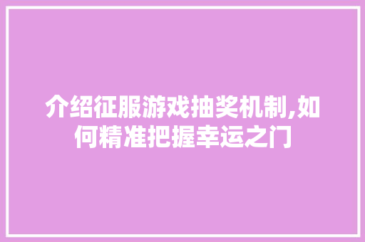 介绍征服游戏抽奖机制,如何精准把握幸运之门