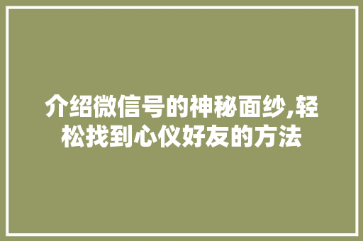 介绍微信号的神秘面纱,轻松找到心仪好友的方法
