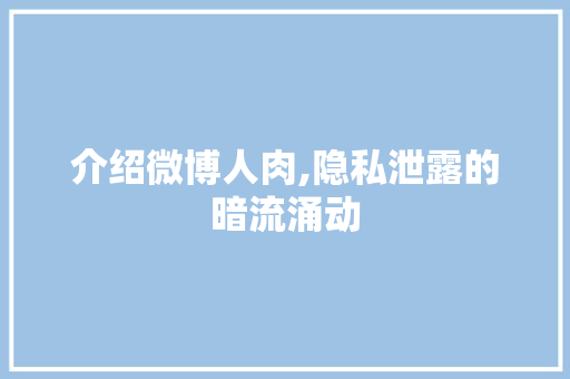 介绍微博人肉,隐私泄露的暗流涌动