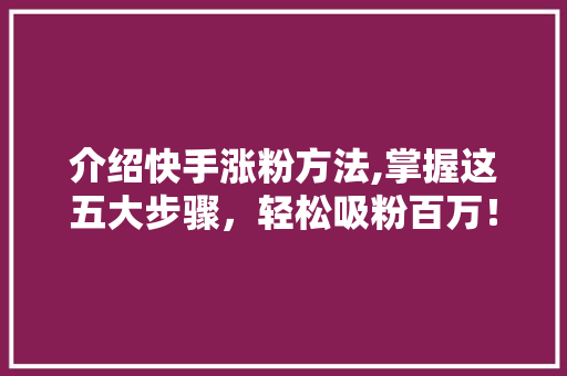 介绍快手涨粉方法,掌握这五大步骤，轻松吸粉百万！