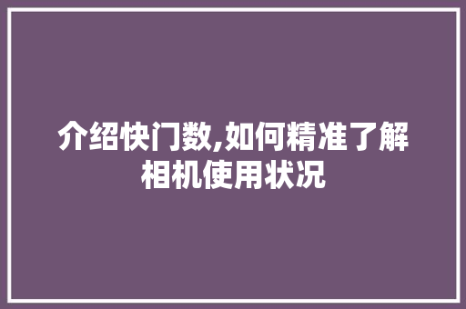 介绍快门数,如何精准了解相机使用状况