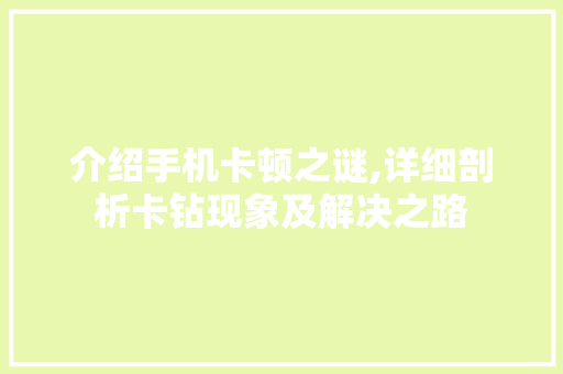 介绍手机卡顿之谜,详细剖析卡钻现象及解决之路