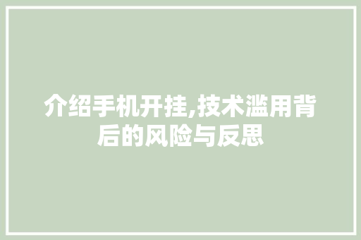 介绍手机开挂,技术滥用背后的风险与反思