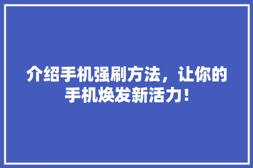 介绍手机强刷方法，让你的手机焕发新活力！