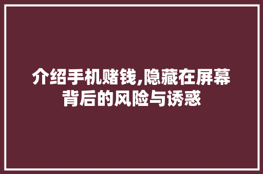 介绍手机赌钱,隐藏在屏幕背后的风险与诱惑