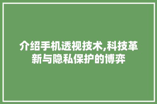介绍手机透视技术,科技革新与隐私保护的博弈