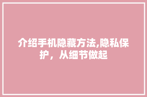 介绍手机隐藏方法,隐私保护，从细节做起