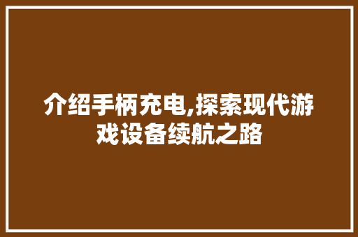 介绍手柄充电,探索现代游戏设备续航之路