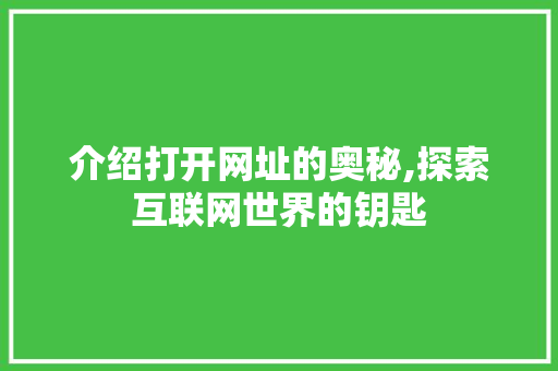 介绍打开网址的奥秘,探索互联网世界的钥匙