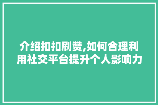 介绍扣扣刷赞,如何合理利用社交平台提升个人影响力