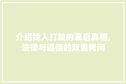介绍找人打架的幕后真相,法律与道德的双重拷问
