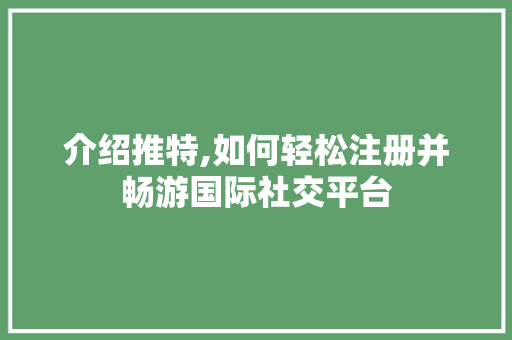 介绍推特,如何轻松注册并畅游国际社交平台