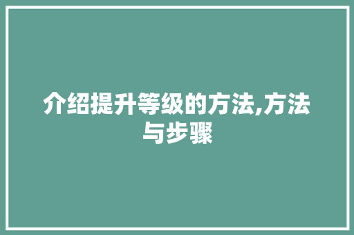 介绍提升等级的方法,方法与步骤