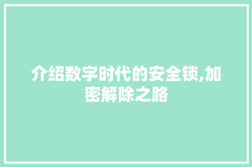 介绍数字时代的安全锁,加密解除之路