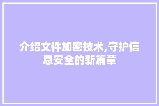 介绍文件加密技术,守护信息安全的新篇章