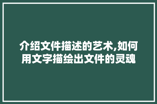 介绍文件描述的艺术,如何用文字描绘出文件的灵魂