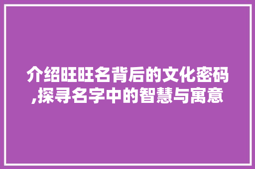 介绍旺旺名背后的文化密码,探寻名字中的智慧与寓意