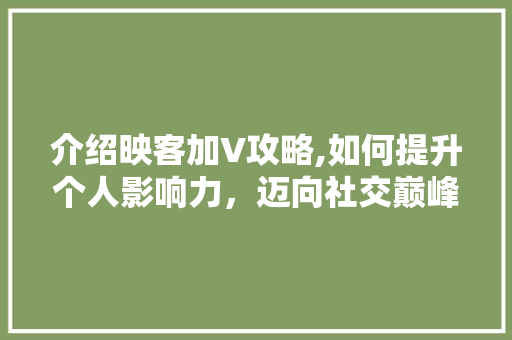 介绍映客加V攻略,如何提升个人影响力，迈向社交巅峰