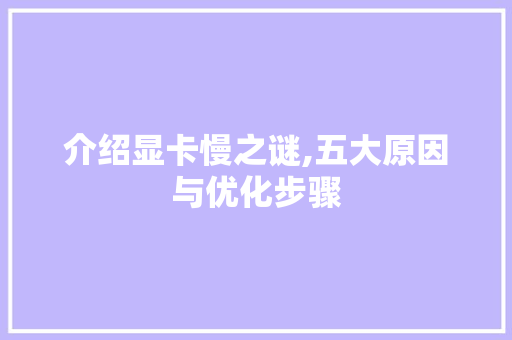 介绍显卡慢之谜,五大原因与优化步骤