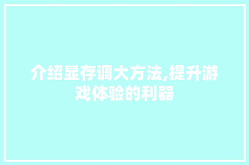 介绍显存调大方法,提升游戏体验的利器