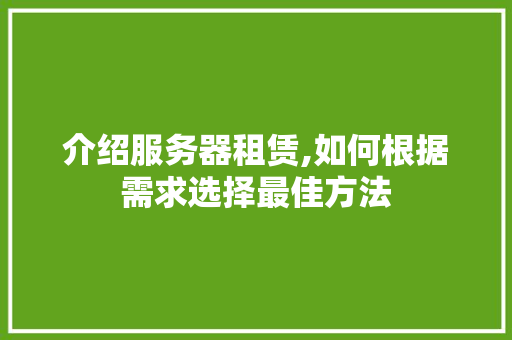 介绍服务器租赁,如何根据需求选择最佳方法