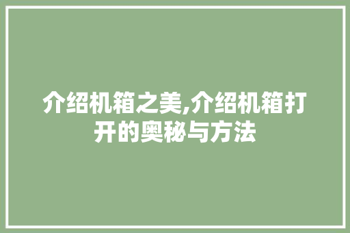 介绍机箱之美,介绍机箱打开的奥秘与方法