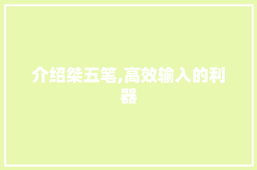 介绍桀五笔,高效输入的利器