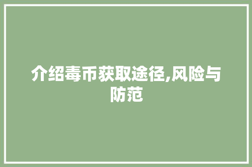 介绍毒币获取途径,风险与防范