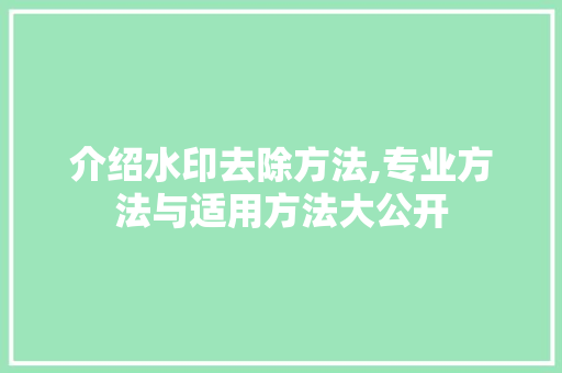 介绍水印去除方法,专业方法与适用方法大公开