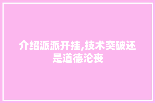 介绍派派开挂,技术突破还是道德沦丧